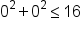 0 squared plus 0 squared less or equal than 16