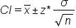 C I equals x with bar on top plus-or-minus z asterisk times fraction numerator sigma over denominator square root of n end fraction