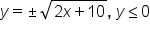 y equals plus-or-minus square root of 2 x plus 10 end root comma space y less or equal than 0