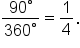 fraction numerator 90 degree over denominator 360 degree end fraction equals 1 fourth.