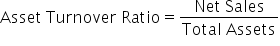 Asset space Turnover space Ratio equals fraction numerator Net space Sales over denominator Total space Assets end fraction