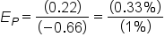 E subscript P equals fraction numerator open parentheses 0.22 close parentheses over denominator open parentheses negative 0.66 close parentheses end fraction equals fraction numerator open parentheses 0.33 percent sign close parentheses over denominator open parentheses 1 percent sign close parentheses end fraction